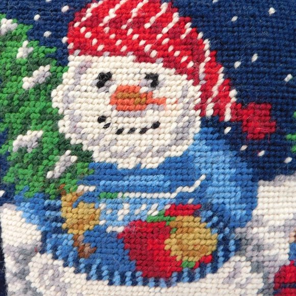 Small Snowman Needlepoint Pillow 9" - Picture 2 of 3